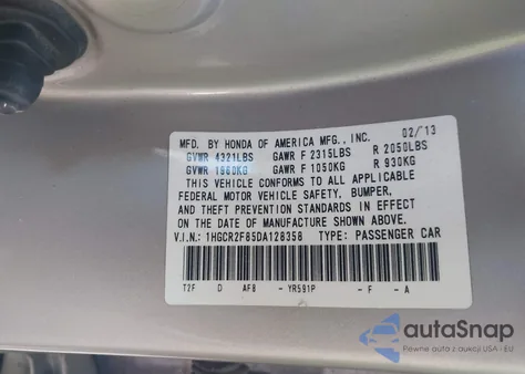 2013 Honda Accord Ex-L из США, поврежденный, VIN 1HGCR2F85DA128358